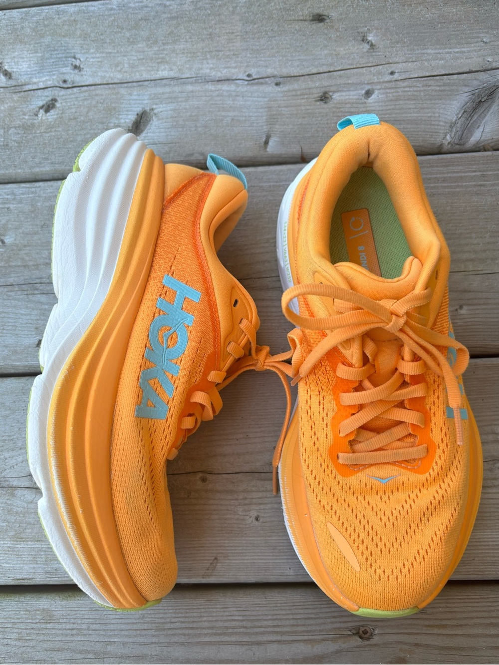 Women's 6.5 Hoka One One Bondi 8 Running Shoes Runners Sneakers Orange Comfort